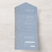 Moderne Hochzeit des Blue Silver Glitzer All In One Einladung (Innen Boden)
