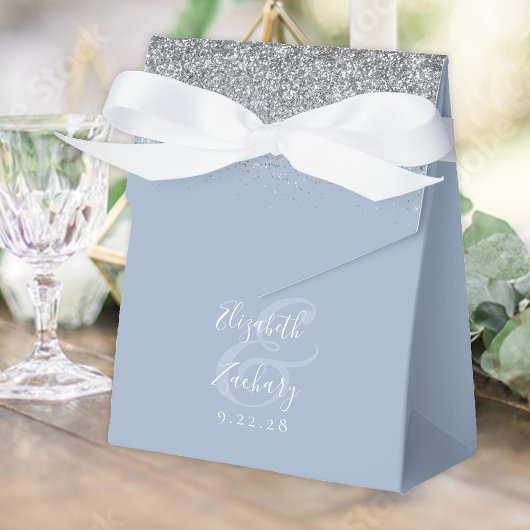 Moderne Hochzeit des Blue Silver Glitzer Geschenkschachtel