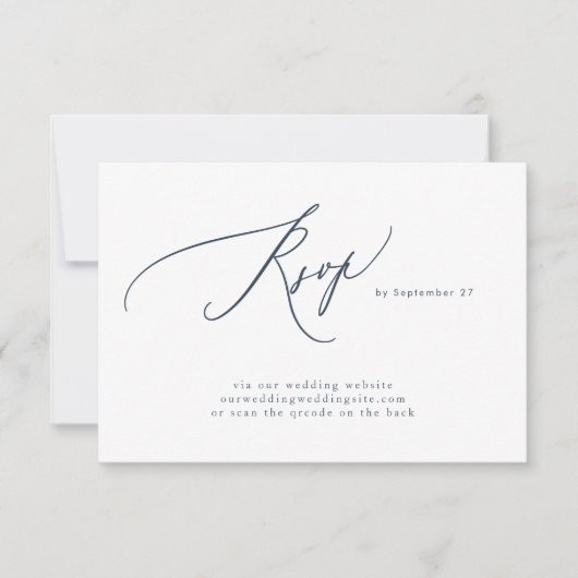 Moderne Hochzeit des Blue White Simple QR Code RSVP Karte (Vorderseite)