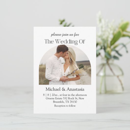 Moderne Hochzeit des Boho Boho arch Fotos Einladung (Stehend Vorderseite)