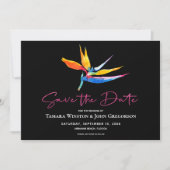 Moderne Hochzeit des Dunklen Tropischen Vogelparad Save The Date (Vorderseite)