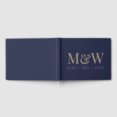 Moderne Hochzeit des Gold Monogram Navy Gästebuch (Voll)