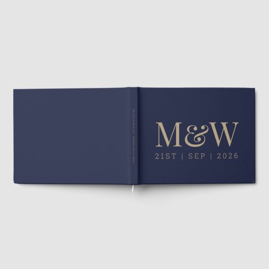 Moderne Hochzeit des Gold Monogram Navy Gästebuch (Voll)