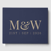 Moderne Hochzeit des Gold Monogram Navy Gästebuch (Vorderseite)