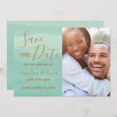 Moderne Hochzeit des grünen Fotos Save The Date (Vorne/Hinten)