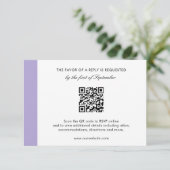 Moderne Hochzeit des Lila QR-Codes für digitale La RSVP Karte (Stehend Vorderseite)