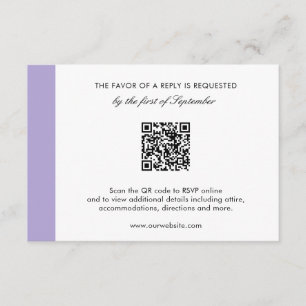 Moderne Hochzeit des Lila QR-Codes für digitale La RSVP Karte