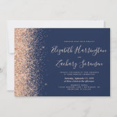 Moderne Hochzeit des Navy Blue Peach Glitzer Einladung (Vorderseite)