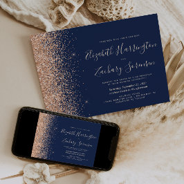 Moderne Hochzeit des Navy Blue Peach Glitzer Einladung