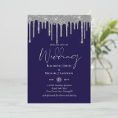 Moderne Hochzeit des Navy Blue Silver Dripping Gli (Stehend Vorderseite)