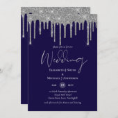 Moderne Hochzeit des Navy Blue Silver Dripping Gli (Vorne/Hinten)