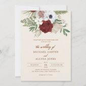 Moderne Hochzeit des QR-Kodexes für Beige und Rote Einladung (Vorderseite)