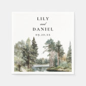 Moderne Hochzeit des Waldes im Wasserfarbensee Serviette (Vorderseite)