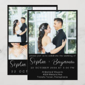 Moderne Hochzeit Einladende Karte FotoCollage (Vorne/Hinten)