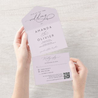Moderne Hochzeit Elegant Chic Kalligrafie Lavendel All In One Einladung