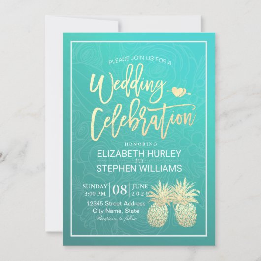 Moderne Hochzeit Elegantes Gold Foil Ananas Paar Einladung (Vorderseite)