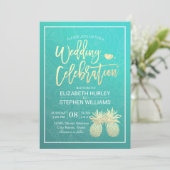 Moderne Hochzeit Elegantes Gold Foil Ananas Paar Einladung (Stehend Vorderseite)