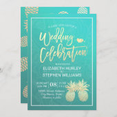 Moderne Hochzeit Elegantes Gold Foil Ananas Paar Einladung (Vorne/Hinten)