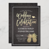 Moderne Hochzeit Elegantes Gold Foil Ananas Paar Einladung (Vorne/Hinten)