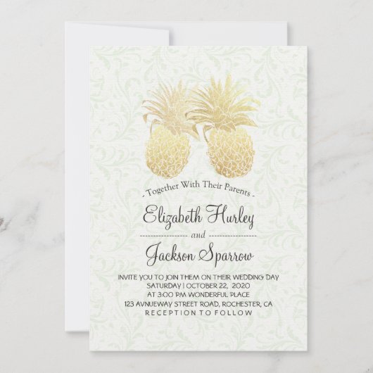 Moderne Hochzeit Elegantes Gold Foil Ananas Paar Einladung (Vorderseite)