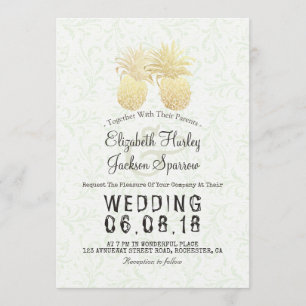 Moderne Hochzeit Elegantes Gold Foil Ananas Paar Einladung