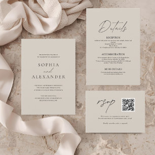 Moderne Hochzeit Elegantes Taupe & Schwarz Einladung
