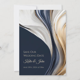 Moderne Hochzeit - Foto-Blau Weiß und Gold- Save The Date