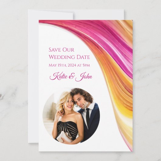 Moderne Hochzeit - Foto-Rosa Gelb- Save The Date (Vorderseite)
