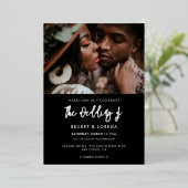 Moderne Hochzeit Foto Schwarz & Silber Folieneinladung (Stehend vorne)