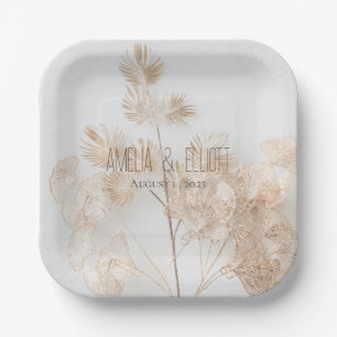 Moderne Hochzeit goldene Blumen elegant chic Pappteller