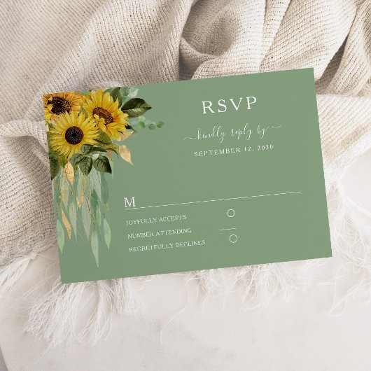 Moderne Hochzeit grüner Sonnenblumen RSVP Karte