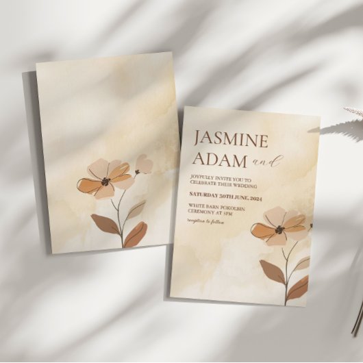 Moderne Hochzeit im Boho Blumen Herbst Einladung