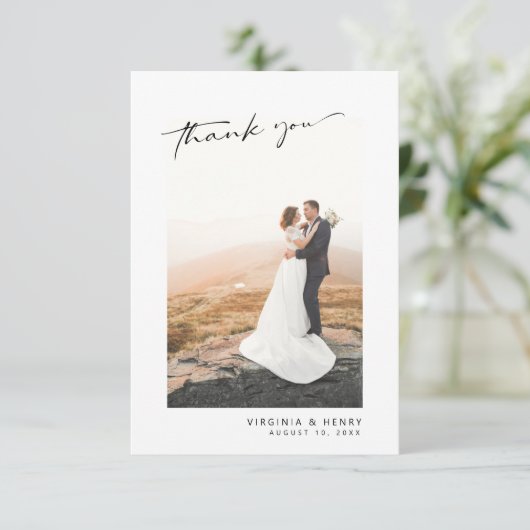 Moderne Hochzeit im Foto Dankeskarte (Stehend Vorderseite)