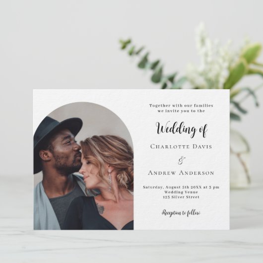 Moderne Hochzeit im Foto Einladung (Stehend Vorderseite)