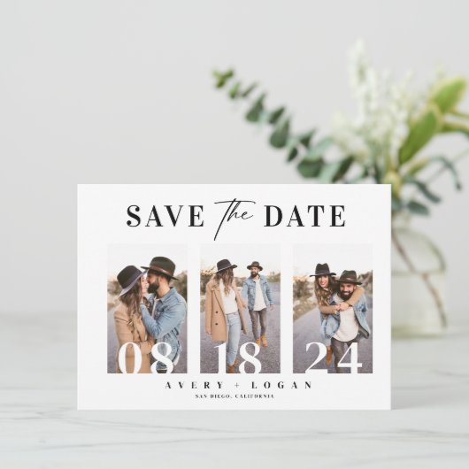 Moderne Hochzeit im Foto Save The Date (Stehend Vorderseite)