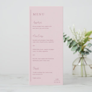 Moderne Hochzeit im gedämpften Rosa Menükarte