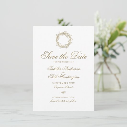 Moderne Hochzeit im Goldenen Winter Save The Date (Stehend Vorderseite)