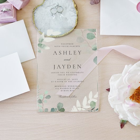 Moderne Hochzeit im Grünen Acryleinladungen