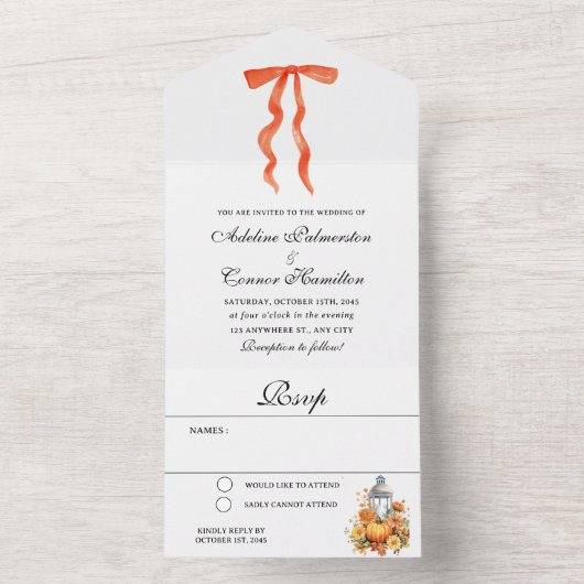 Moderne Hochzeit im Herbst All In One Einladung (Innen Boden)