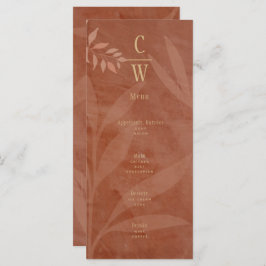 Moderne Hochzeit im Herbst Terracotta Gold Blätter Menükarte