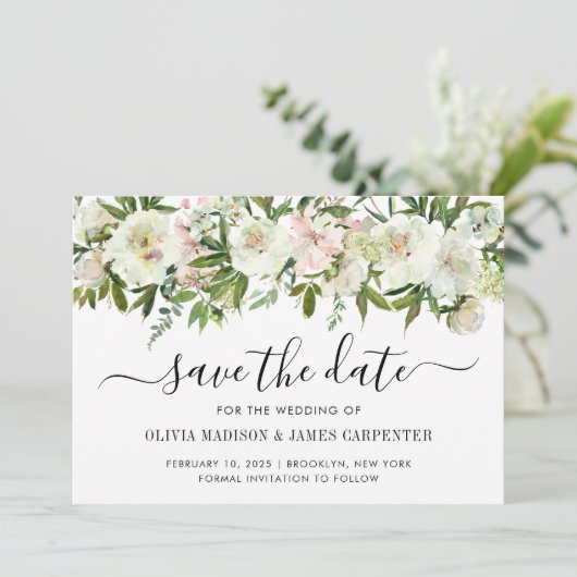 Moderne Hochzeit im Herbst Weißer Blumengewässer Save The Date (Stehend Vorderseite)
