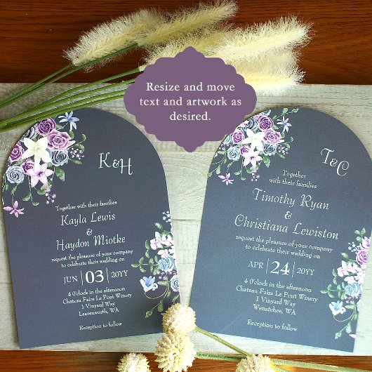 Moderne Hochzeit im Lila, blauen, grauen Rose Einladung