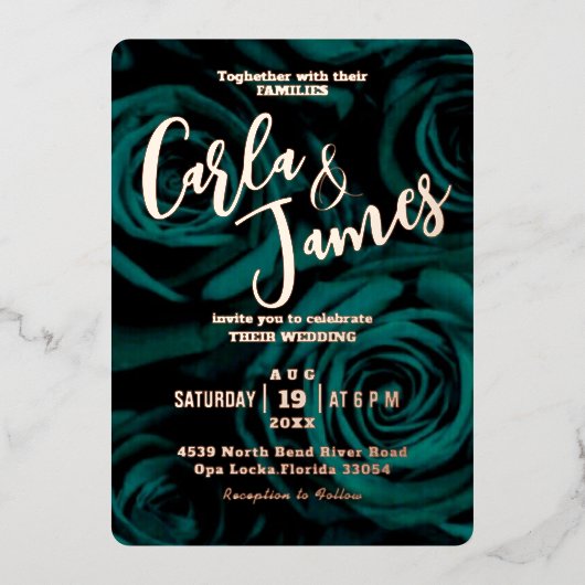 Moderne Hochzeit im Smaragdgrünen Stil Folieneinladung (Vorderseite)