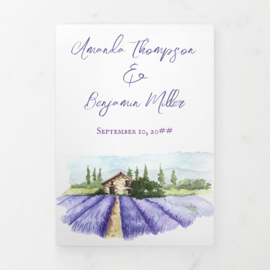 Moderne Hochzeit im Stil digitaler Lavendel Dreifach Gefaltete Einladung (Cover)