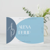 Moderne Hochzeit in Blau, Grau, Dunkelblau Einladung (Stehend Vorderseite)