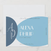 Moderne Hochzeit in Blau, Grau, Dunkelblau Einladung (Vorne/Hinten)