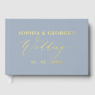 Moderne Hochzeit in Blau und Gold Gästebuch