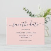 Moderne Hochzeit in Blau und Rot Save The Date (Stehend Vorderseite)