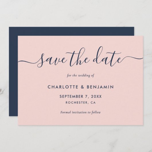 Moderne Hochzeit in Blau und Rot Save The Date (Vorne/Hinten)