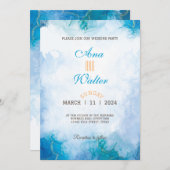 Moderne Hochzeit in Blau und Türkis Einladung (Vorne/Hinten)
